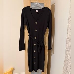 No Boundaries Black Long Sleeve Button Detail Sweater Dress